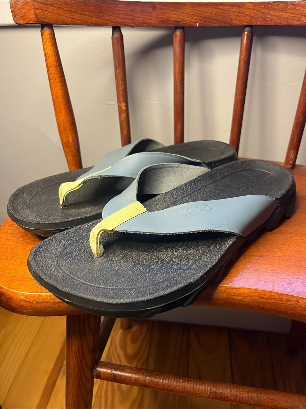 ECCO MX Flipsider Men’s Sandals Trooper Blue Grey Leather Straps Size 42 EUC
